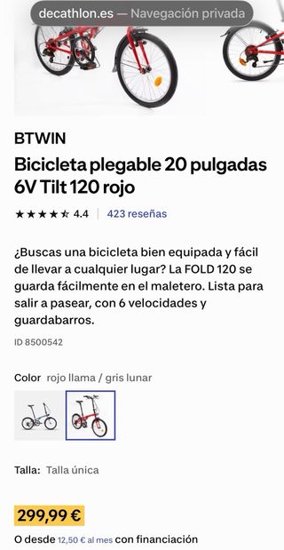 Bicicleta plegable Btwin 6 velocidades