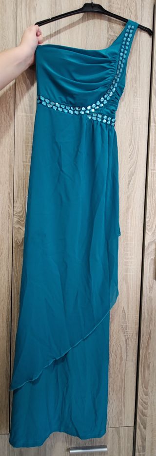 Vestido largo fiesta un hombro pedrería