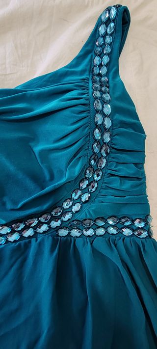 Vestido largo fiesta un hombro pedrería