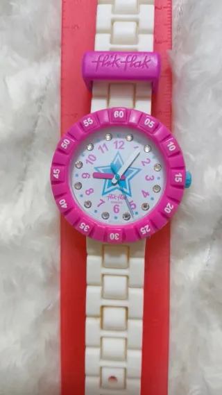 Reloj Flik Flak infantil rosa y blanco