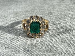 Anillo Oro 18k Isabelino Esmeralda Diamantes