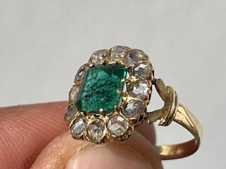 Anillo Oro 18k Isabelino Esmeralda Diamantes