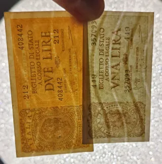 Banconote 1 e 2 lire.