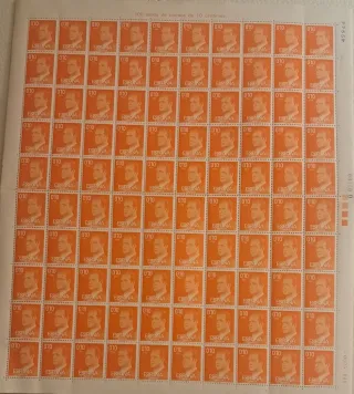 10 Pliegos Sellos 0,10 cts Rey Juan Carlos 1977