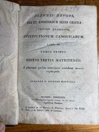 Devoti Institutio Canonica Tomo I, 1819