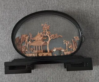 Paisaje Chino Corcho Tallado Vitrina