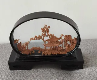 Paisaje Chino Corcho Tallado Vitrina