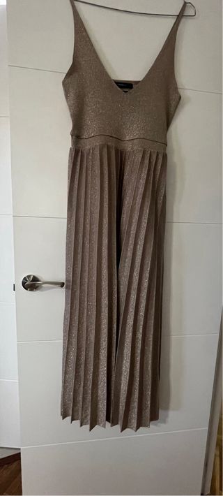 Vestido Zara punto brillo dorado