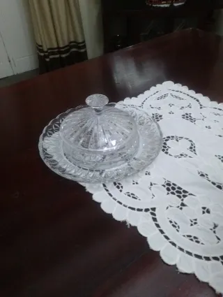 Azucarero de cristal con plato muy antiguo