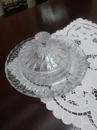 Azucarero de cristal con plato muy antiguo