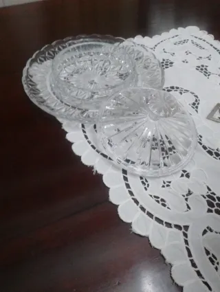 Azucarero de cristal con plato muy antiguo