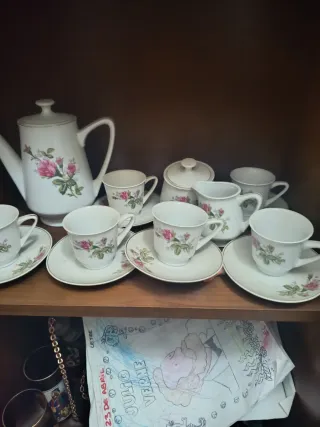 Juego de té porcelana flores rosas