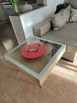 Mesa de centro cristal y madera