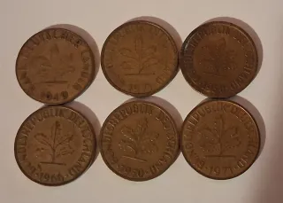 6 Monete Pfenning 1949 Zecca Amburgo