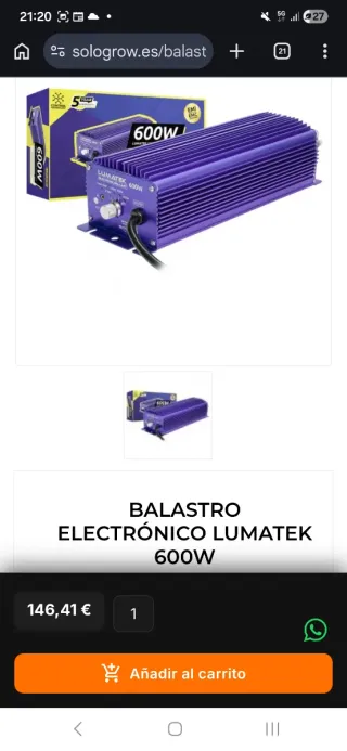 Balastro Electrónico Lumatek 600W