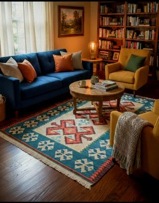 Tappeto Kilim Afghano Lana Blu Multicolore