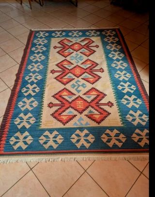 Tappeto Kilim Afghano Lana Blu Multicolore