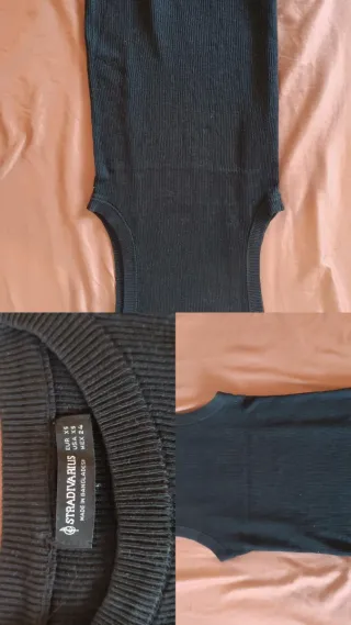 Camiseta canalé negra Stradivarius Talla S