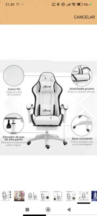 Silla Gaming Vinsetto Blanca