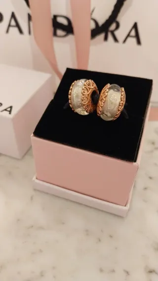 Lote 2 Charms Pandora Cristal Murano Oro