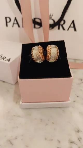 Lote 2 Charms Pandora Cristal Murano Oro