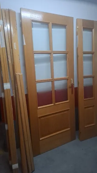 Puerta doble cristalera madera roble