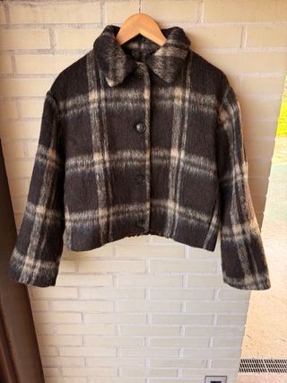 Chaqueta Zara Lana Cuadros Beige/Marrón