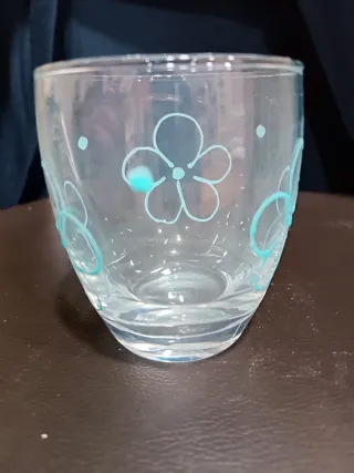 12 Bicchieri Vetro Decorati Fiore Azzurro