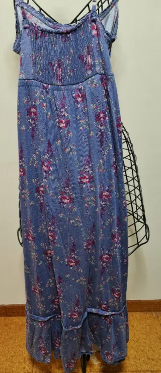 Vestido largo floral azul y rosa