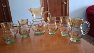 Juego Jarra y Vasos Vidrio Mariposas