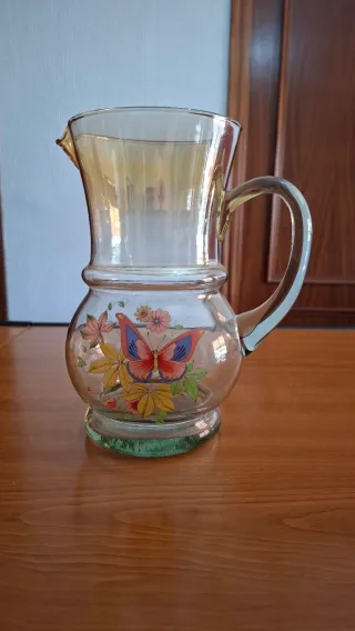 Juego Jarra y Vasos Vidrio Mariposas