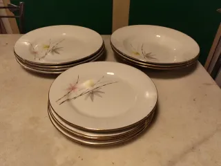 Vajilla porcelana antigua floral dorada