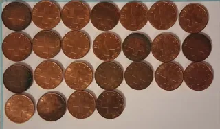 25 Monete Svizzere 2 Centesimi Elvetia