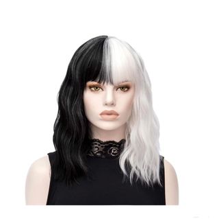 Peluca Mitad Blanco y Negro Sintética Mujer
