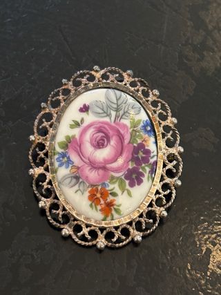 Broche antiguo floral plata
