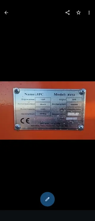 Mini excavadora JPC KV12 NUEVA Precio iva incluido