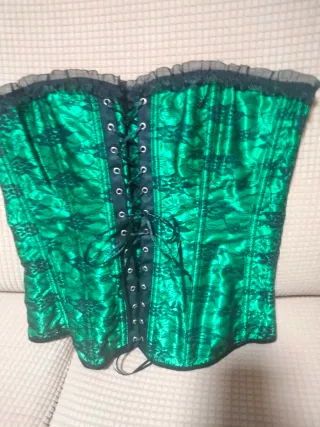 Corsé gótico verde encaje talla L ajustable