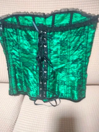 Corsé gótico verde encaje talla L ajustable