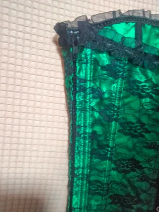 Corsé gótico verde encaje talla L ajustable