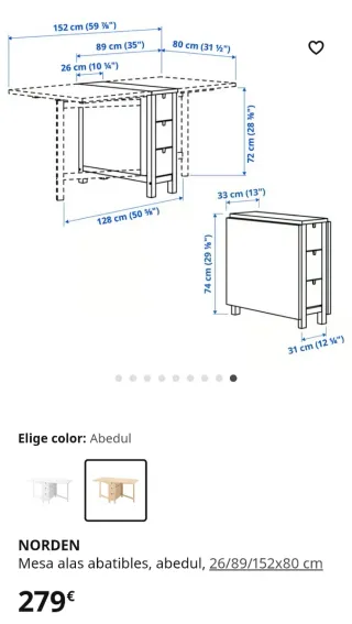 Mesa abatible NORDEN IKEA Abedul