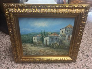 Cuadro Óleo Paisaje Mediterráneo Marco Dorado