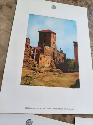 Lote 12 láminas con imágenes antiguas de Zaragoza