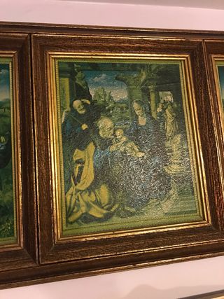 Tríptico religioso antiguo de madera