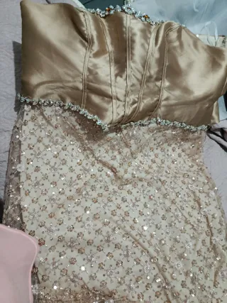 Vestido largo corset marrón y dorado XXL 48