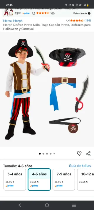 Disfraz Pirata Niño Talla 4-6 Años