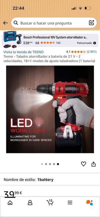 Taladro Atornillador Teeno 21V 2 Batería