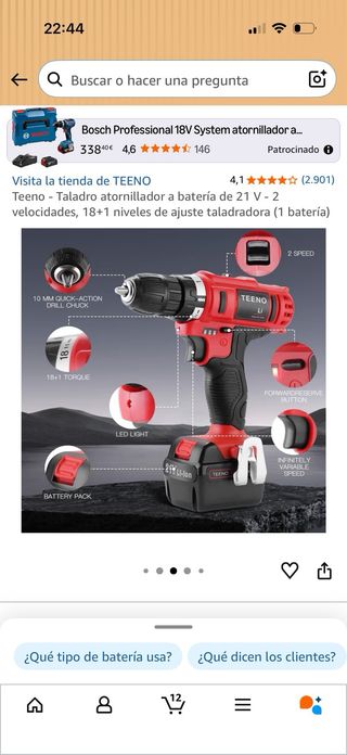 Taladro Atornillador Teeno 21V 2 Batería