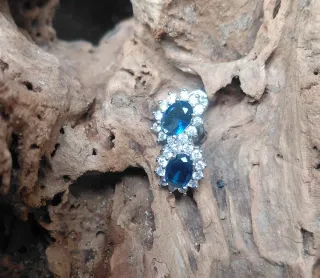 Pendientes estilo roseta plateados piedra azul