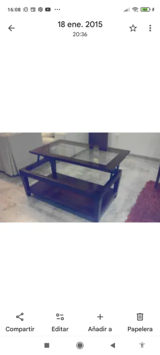 Mesa de centro elevable madera nogal y cristal