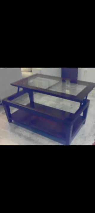 Mesa de centro elevable madera nogal y cristal